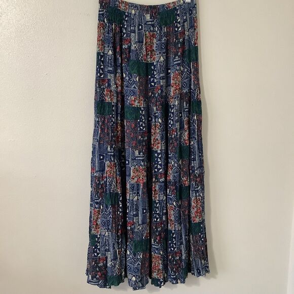 Vintage Patchwork Prairie Western Boho Cottagecore Cowgirl Peasant Maxi Skirt OS - Picture 6 of 10